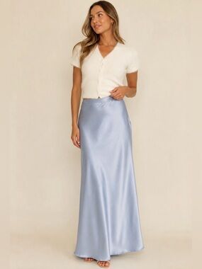 Scott McClintock Slate Blue Satin Full Circle Maxi Skirt Size 12